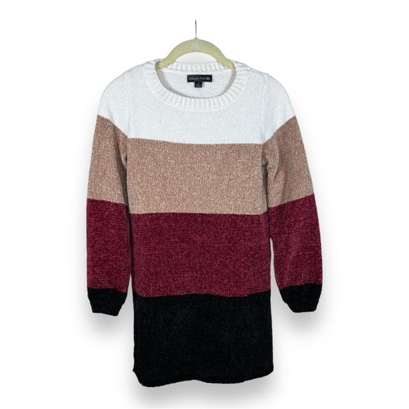 SMALL MIDNIGHT DOLL COLORBLOCK SWEATER LONG SLEEVE STRETCH SOFT CHENILLE - Picture 1 of 10